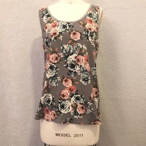 Bjewel floral mixed fabric gray tank top